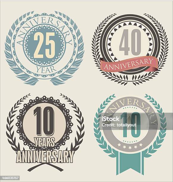 Various Collections Of Anniversary Laurel Wreath Stock Illustration - Download Image Now - Anniversary, Award Ribbon, Badge