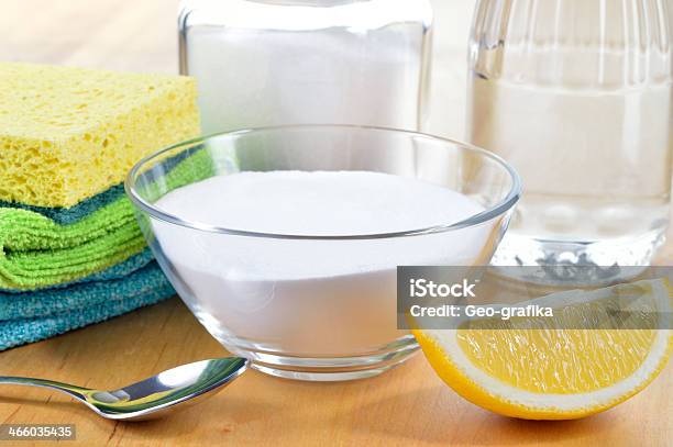 Lemon Baking Soda Vinegar Salt As Natural House Cleaner Stock Photo - Download Image Now