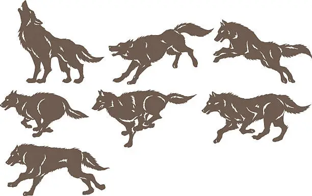 Vector illustration of Running wolves