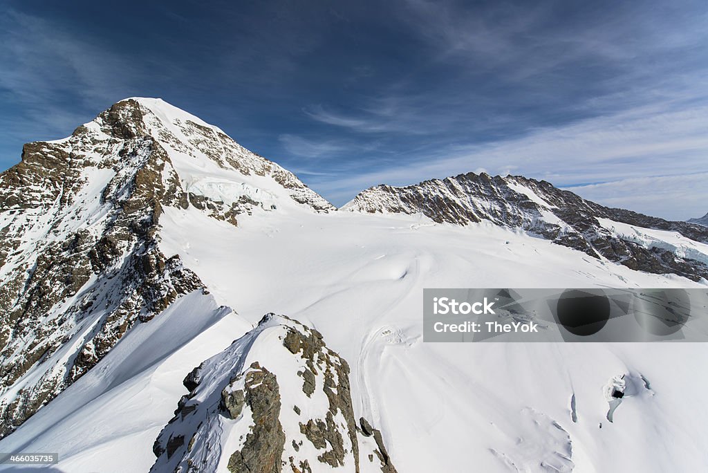 Alpine Alps mountain landscape at Jungfraujoch, Top of Europe Switzerland Aletsch Glacier Stock Photo