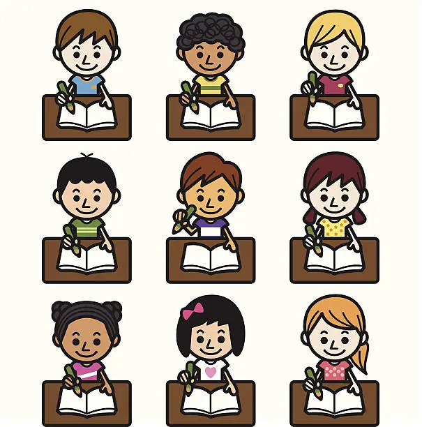 Vector illustration of Cute Kids Studying