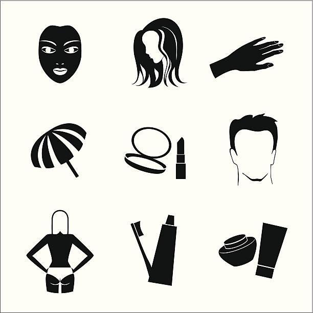 zestaw ikon kosmetycznych - human face silhouette animal eye human eye stock illustrations
