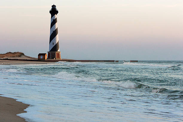 Cape Hatteras Lighthouse Moved from its original location along the coast in 1999. outer banks north carolina stock pictures, royalty-free photos & images
