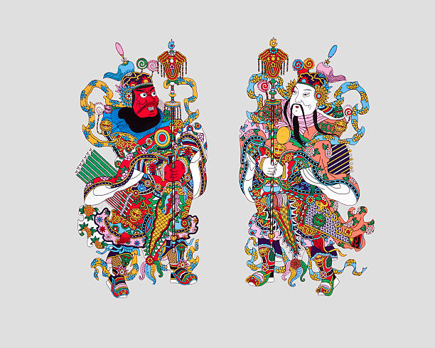 Chinese door god This is a very traditional kind of house gates in China, which painted the ancient generals on the two sides of the gate. ancient chinese weapons stock pictures, royalty-free photos & images