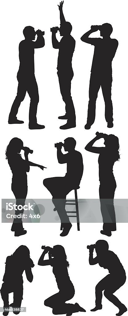 People looking through binoculars People looking through binocularshttp://www.twodozendesign.info/i/1.png In Silhouette stock vector