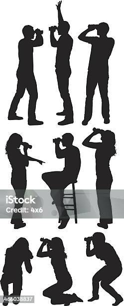 People Looking Through Binoculars Stock Illustration - Download Image Now - In Silhouette, Binoculars, People