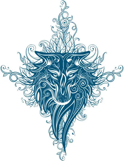 Vector illustration of Wolf tribal tattoo