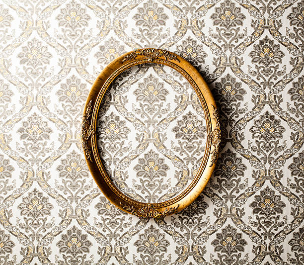 vintage cadre or, papier peint rétro d'antique baroque - picture frame frame ellipse photograph photos et images de collection