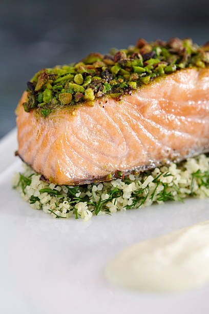 istock Grilled salmon with pistachio 466040787