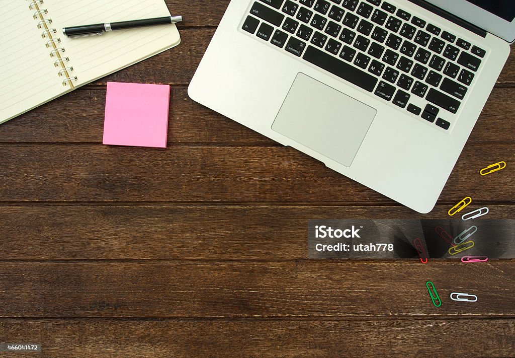 work work table with computer and notebook. View from above 2015 Stock Photo