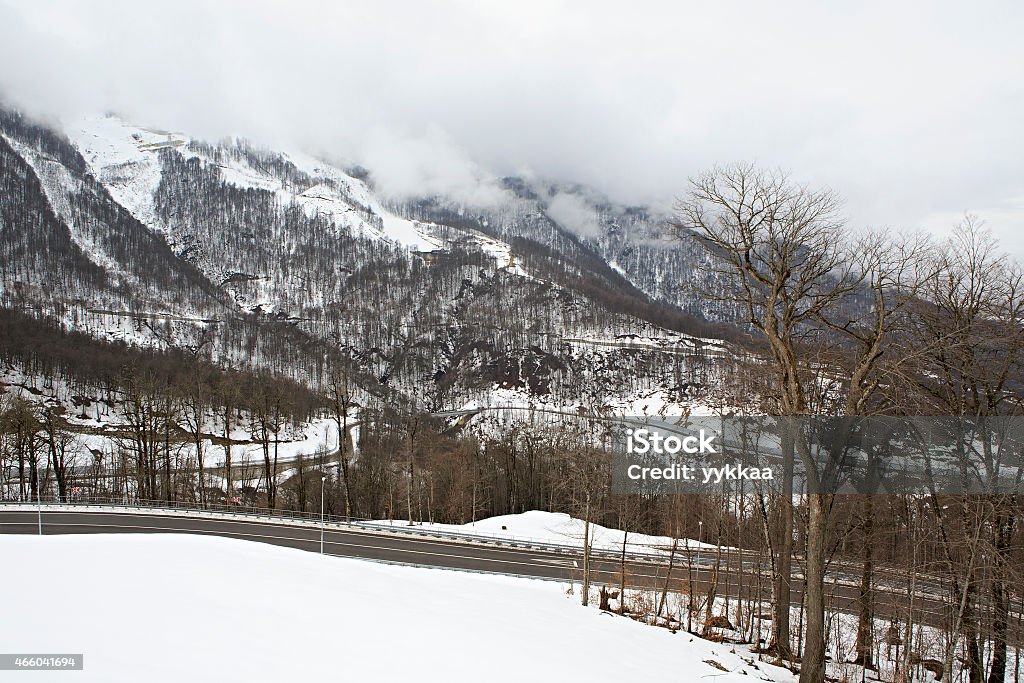 Road to the Caucasus Mountains Road to the Caucasus Mountains. Rosa Khutor Alpine Resort in Sochi. Russia. 2015 Stock Photo