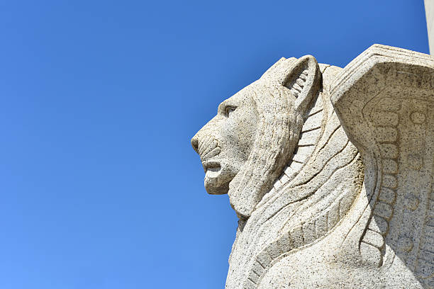 Hong Kong, China - January, 25 2016: A lion sculpture is displayed in front of the headquarter of HSBC building in Central, Hong Kong.