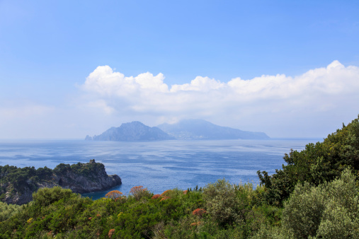 Idyllic view of the Isle of Capri and Amalfi coast.