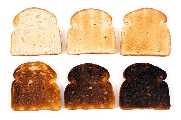 Toast How do you like your toast? Six pieces of toast cooked to varying degrees. Piece of Toast stock pictures, royalty-free photos & images