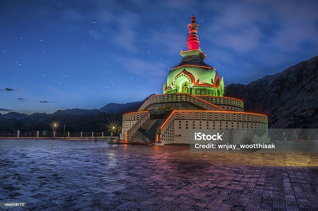 Shanti stupa at night time Shanti stupa in Leh Leh dalakh India Architecture Stock Photo