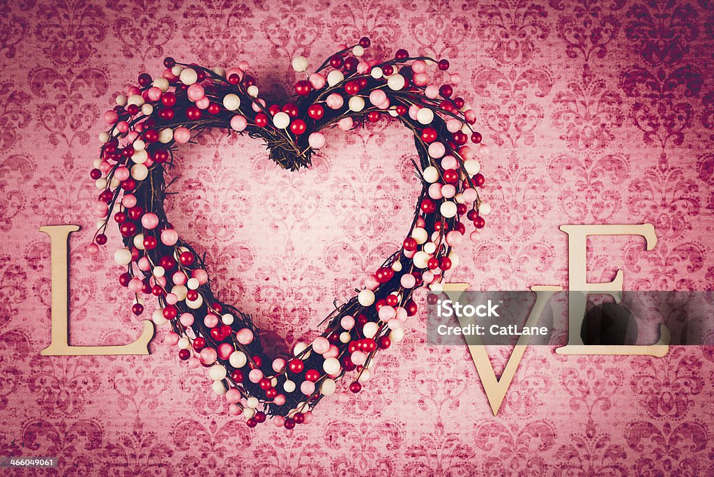 Heart Wreath on Pink Background Heart Shape Stock Photo
