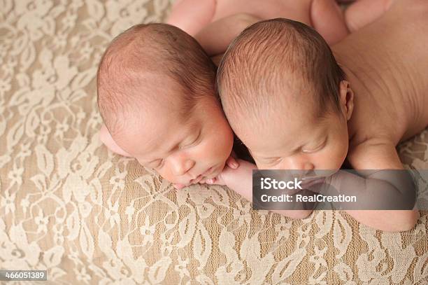 Sleeping Newborn Twin Girls Stock Photo - Download Image Now - Aerial View, Babies Only, Baby - Human Age