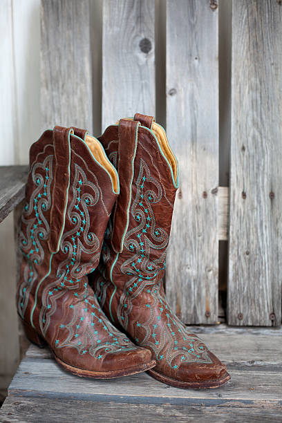 istock cowboy boots on a wooden bench 466053269