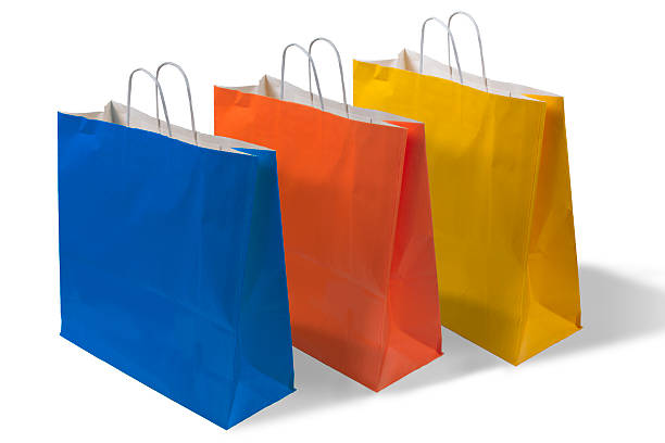 Three colored paper bags stock photo