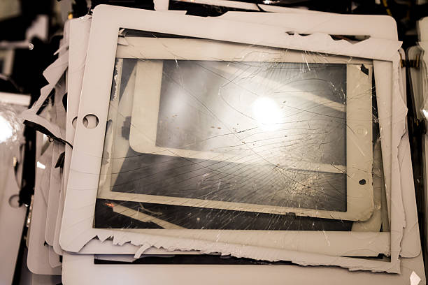istock Stack of tablet with cracked and damaged LCD screen 466054660