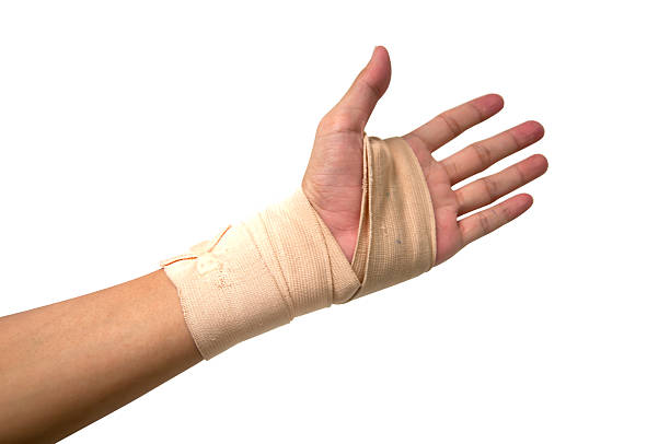 istock Hand tied elastic bandage on a white 466057322
