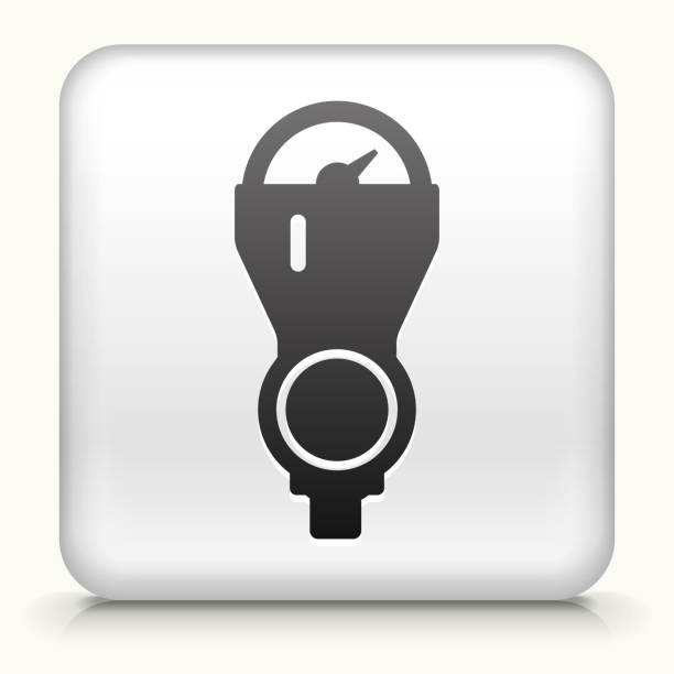 Square Button with Parking Meter White Square Button vector icon. The icon is on a simple white background, It's a 100% vector file and can be easily modified, used separately or as part of an icon set. parking meter white background stock illustrations