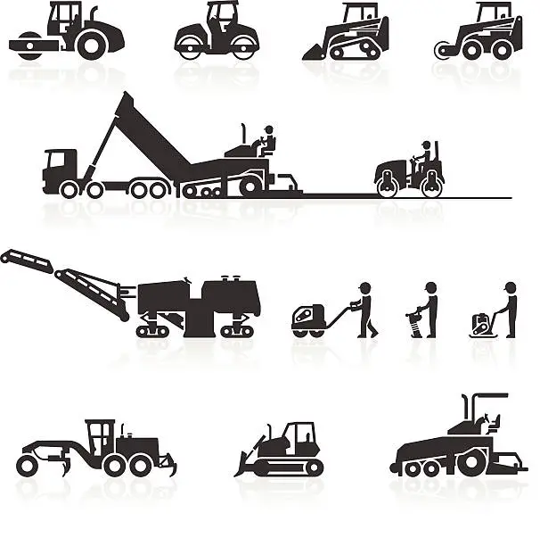 Vector illustration of Construction surfacing and paving machinery icons
