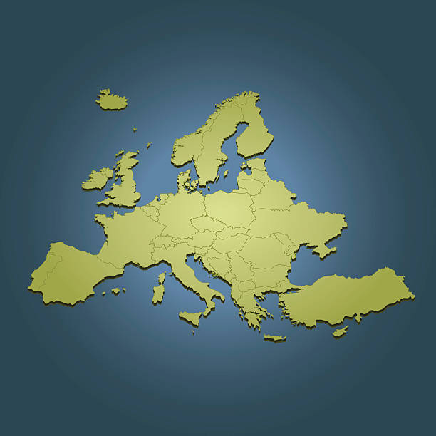 Europe green map on dark blue background in perspective view vector art illustration