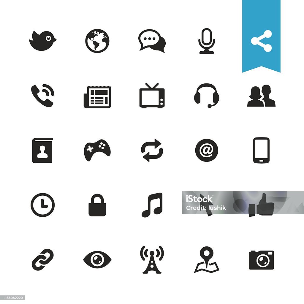 Communication and media vector icons UI essentials - 25 exclusive vector icons. Social Media Icon stock vector