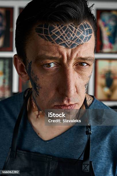 Closeup Portrait Of Tattoo Master In Studio Stock Photo - Download Image Now - 2015, Adult, Adults Only