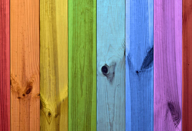 istock Rainbow wooden fence background 466063307