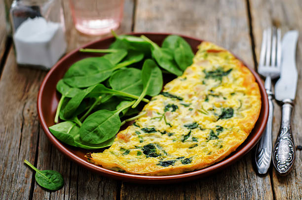 istock Frittata with chicken and spinach and fresh spinach 466063332