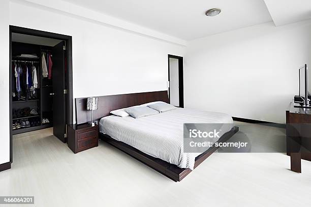 Interior Design Series Modern Bedroom With Big Empty White Wall Stock Photo - Download Image Now