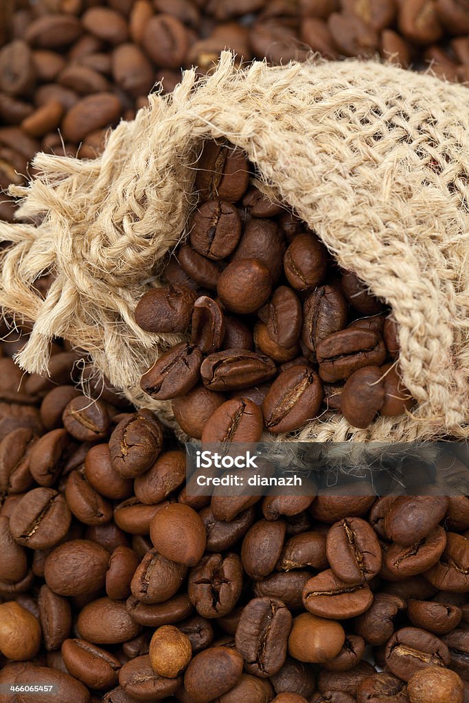 coffee in a miniature burlap bag Backgrounds Stock Photo