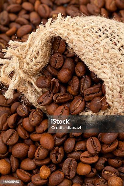 Coffee In A Miniature Burlap Bag Stock Photo - Download Image Now - Backgrounds, Bag, Brown
