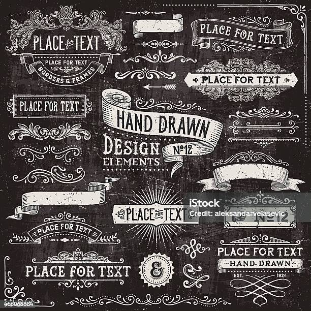 Chalkboard Banners Badges And Frames Stock Illustration - Download Image Now - Chalkboard - Visual Aid, Border - Frame, Retro Style