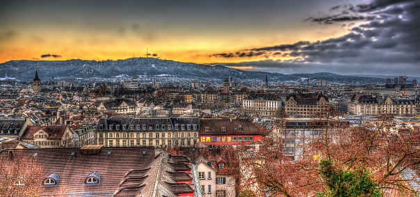 View of Zurich on a winter evening - Switzerland