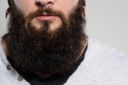 Close up of long beard and mustache of bearded man