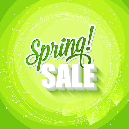 Spring sales. The inscription is surrounded by leaves. Vector illustration