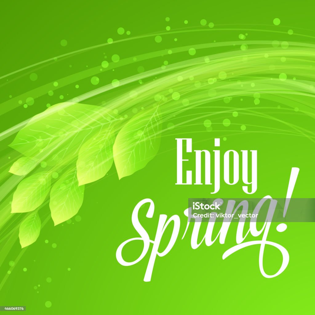 Fondo de primavera. Rama con hojas de color verde sobre fondo bokeh - arte vectorial de 2015 libre de derechos