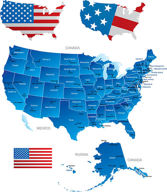 istock Map of USA divided into states and containing city names 466069740