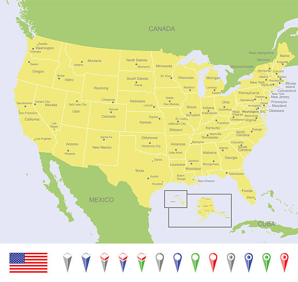 Map of USA Detailed map of USA.  alaska us state illustrations stock illustrations