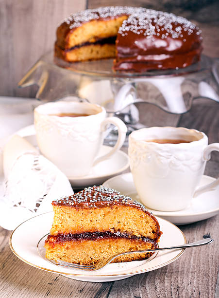 istock Layer spicy cake with jam and chocolate glaze 466074817