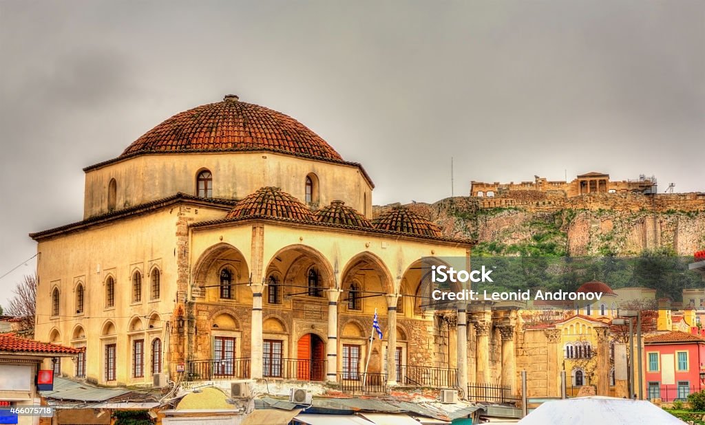 Tzistarakis Mosque and Acropolis of Athens - Greece Athens - Greece Stock Photo