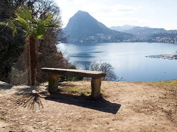 istock Marble bench overlooking the gulf of Lugano 466075794