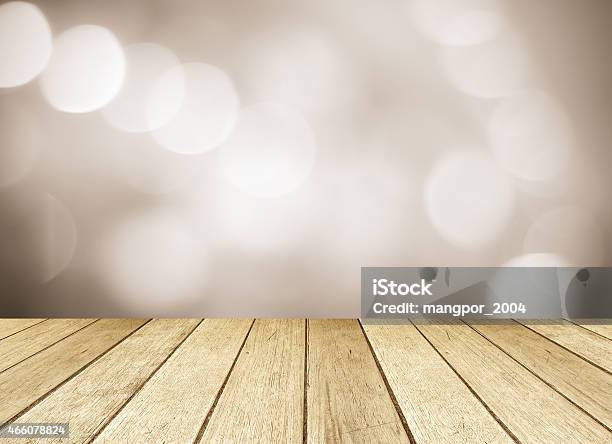 Perspective Wood Over Blur Bokeh Background Stock Photo - Download Image Now - 2015, Backgrounds, Brochure