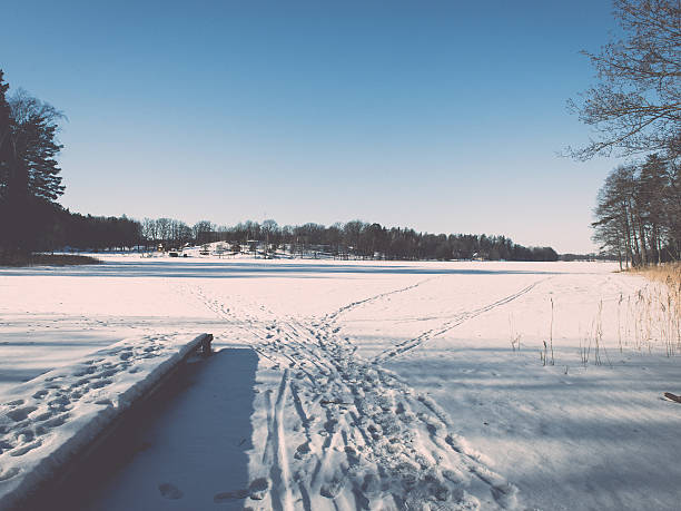 istock frozen lake in winter - retro vintage 466078988