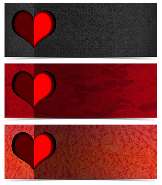 tres romántica banners - velvet red center textile fotografías e imágenes de stock