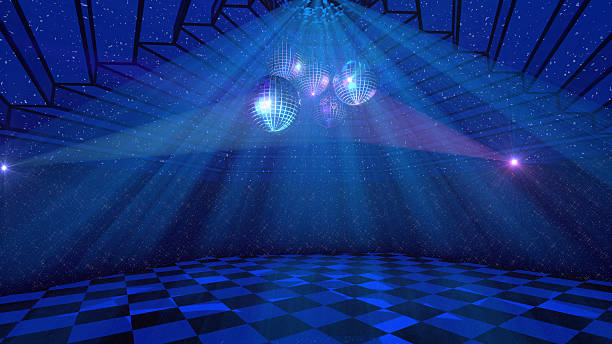 Blue disco background Blue disco background with shining mirror balls, stars and light rays dance floor stock pictures, royalty-free photos & images