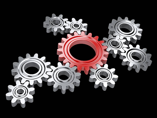 istock Metallic gears and one red. Teamwork and leadership concept. 466083336